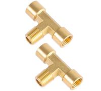 2 Pack 1/4" NPT Brass Tee Pipe Fitting,T Shape Connectors,1/4" NPT Female x 1/4" NPT Female x 1/4" NPT Male Pipe Fitting