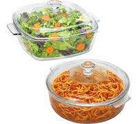 2 Pack 1.5L +1.7L Glass Casserole Dish with Lid and Handle Clear Lead-Free Covered Glass Baking Dish Casserole Cookware, Oven and Microwave Safe, for Marinating Baking Cooking