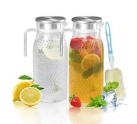 2 Pack 1.6L Plastic Jugs with Stainless Steel Lid and Handle, Acrylic Juice Jug, Transparent Fridge Water Pitcher, Unbreakable, Easy to Clearn Water Jug for Iced Tea, Lemonade, Cold or Hot (2pcs 1.6L)