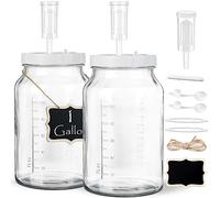 2 Pack 1 Gallon Large Fermentation Jars with 3 Airlocks and 2 SCREW Lids(100% Airtight Heavy Duty Lid w Silicone) - Wide Mouth Glass Jars w Scale Mark - Pickle Jars for Sauerkraut, Sourdough Starter