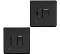 2 PACK 1 Gang 13A Switched Fuse Spur & Flex Outlet SCREWLESS MATT BLACK Plate