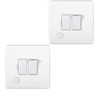 2 PACK 1 Gang 13A Switched Fuse Spur & Flex Outlet SCREWLESS MATT WHITE Plate