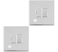 2 PACK 1 Gang 13A Switched Fuse Spur & Flex Outlet SCREWLESS POLISHED CHROME
