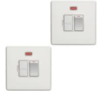 2 PACK 1 Gang 13A Switched Fuse Spur & Neon SCREWLESS MATT WHITE Mains Isolation