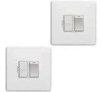 2 PACK 1 Gang 13A Switched Fuse Spur SCREWLESS MATT WHITE Mains Isolation Plate