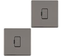 2 PACK 1 Gang 13A Unswitched Fuse Spur SCREWLESS BLACK NICKEL Mains Isolation