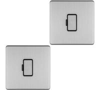 2 PACK 1 Gang 13A Unswitched Fuse Spur SCREWLESS SATIN STEEL Mains Isolation