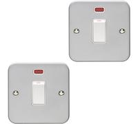 2 Pack 1 Gang 20A Single Light Switch & Neon Heavy Duty Metal CLAD DP Appliance - Decorative Appliance Switch Wall Plate