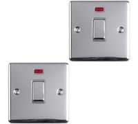 2 PACK 1 Gang 20A Single Light Switch & Neon POLISHED CHROME & GREY 2 Way Rocker