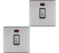 2 PACK 1 Gang 20A Single Light Switch & Neon SCREWLESS SATIN STEEL 2Way Rocker