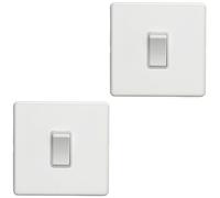 2 PACK 1 Gang 20A Single Light Switch SCREWLESS MATT WHITE 2 Way Slim Rocker