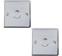 2 PACK 1 Gang 400W 2 Way Rotary Dimmer Switch CHROME Light Dimming Plate