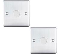 2 PACK 1 Gang 400W 2 Way Rotary Dimmer Switch SATIN STEEL Light Dimming Plate