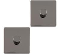 2 PACK 1 Gang Dimmer Switch 2 Way LED SCREWLESS BLACK NICKEL Light Dimming Wall
