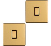 2 PACK 1 Gang Single 10A INTERMEDIATE Light Switch SCREWLESS SATIN BRASS Metal