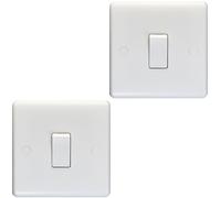 2 PACK 1 Gang Single 10A Light Switch 1 Way - WHITE PLASTIC Wall Plate Rocker