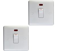 2 PACK 1 Gang Single 20A DP Switch & Neon - WHITE Wall Plate Kitchen Appliance