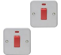 2 PACK 1 Gang Single 45A Cooker Switch & Neon HEAVY DUTY METAL CLAD DP Appliance