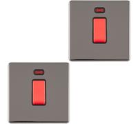2 PACK 1 Gang Single 45A DP Cooker Switch & Neon SCREWLESS BLACK NICKEL Rocker