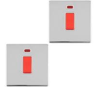 2 PACK 1 Gang Single 45A DP Cooker Switch Neon SCREWLESS POLISHED CHROME Rocker