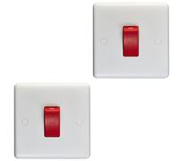 2 PACK 1 Gang Single 45A DP Cooker Switch - WHITE PLASTIC Rocker Oven Appliance