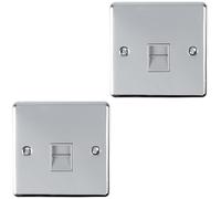 2 PACK 1 Gang Single BT Telephone Master Socket CHROME & GREY Wall Plate Outlet