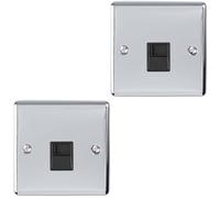 2 PACK 1 Gang Single BT Telephone Master Socket POLISHED CHROME Wall Plate