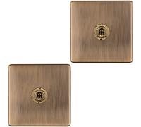 2 PACK 1 Gang Single Retro Toggle Light Switch SCREWLESS ANTIQUE BRASS 10A 2 Way