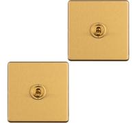 2 PACK 1 Gang Single Retro Toggle Light Switch SCREWLESS SATIN BRASS 10A 2 Way