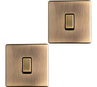 2 PACK 1 Gang Single SCREWLESS 20A Switch ANTIQUE BRASS & BLACK 3mm Slim Plate
