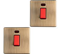 2 PACK 1 Gang Single SCREWLESS 45A Switch & Neon ANTIQUE BRASS & BLACK 3mm Oven