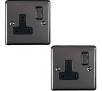2 PACK 1 Gang Single UK Plug Socket BLACK NICKEL 13A Switched Power Outlet