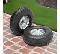 2 Pack 10" 3.50-4 Pneumatic Wheelbarrow Wheels - Heavy Duty Sack Truck Trolley Tyres - Rubber Replacement Barrow, Garden Cart & Trailer Wheels with Steel Rim (Black)