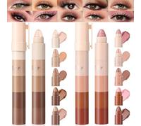 2-Pack 10-Color Eyeshadow Stick Duo, Creamy Matte & Shimmer Crayon - Waterproof Long-Wear High Pigment Eye Makeup Pencil, Easy Blendable Primer & Highlighter for All Skin Tones (Pink&Brown)