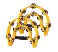 2 Pack 10" Double Row Tambourine with Metal Jingles, Panderos Para Adultos, Panderos De Danza Cristianos, Hand-Held Percussion Drum Half Moon Percussion Tambourine for Church, Party, Yellow