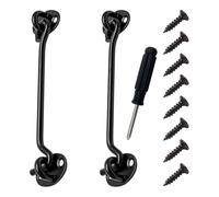 2 Pack 10 inch Hook and Eye Latch, Stainless Steel Shed Lock Cabin Hooks Outside Metal Door Look Gate Latches with Mounting Screws for Door Gate Window Closet Silent Brace Black