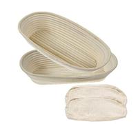 2 Pack 10 Inch Oval Bread Proofing Basket,Banneton Basket Bread Baking Bowl with Linen Liner Cloth, for Professional & Home Bakers Baking