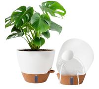 2 Pack 10 inch Plant Pots, Plastic Self Watering Planters with Drainage Holes, Deep Reservoir, Water Level Indicator, Modern Decorative Flower Pots fo