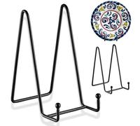 2 Pack 10 Inch Plate Stand for Display, Black Metal Display Stand Holder for Books, Photos, Plates & Artwork, Adjustable Tabletop Shelf Bracket for Decorative Plates, Pictures, Platters & Collectibles