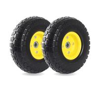 (2-Pack)10-Inch Solid Rubber Tires and Yellow Wheels-Replacement 4.10/3.50-4”Tires and Wheels with 5/8” Axle Bore Hole, 2.17”Offset Hub, and Double Sealed Bearings-Perfect for Gorilla Carts