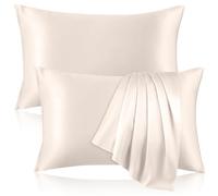 2 Pack 100% Pure Silk Pillowcase for Hair and Skin, Both Sides Mulberry Silk Pillowcases with Hidden Zipper, Cooling Pillowcase 19 Momme, 600 Thread Silk Pillow Cases Queen Size, Beige