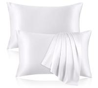 2 Pack 100% Pure Silk Pillowcase for Hair and Skin, Both Sides Mulberry Silk Pillowcases with Hidden Zipper, Cooling Pillowcase 19 Momme, 600 Thread Silk Pillow Cases Queen Size, White