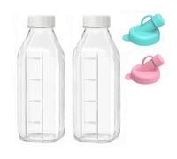 2 Pack 1000 ml / 33.8 oz Glass Milk & Juice Bottles with Airtight Lids - Reusable Glass Beverage Storage Jars, Leak-Proof Pour Spout, Dishwasher Safe, Eco-Friendly Kitchen Drink Bottles (2 Pack)