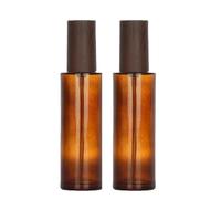 2 Pack 100ml Amber Glass Bottles with Plastic Wood Grain Lid and Black Pump Refillable Travel Size Lotion Containers for Skincare Cosmetics Creams Moisturizers