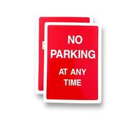 2 PACK - 100mm X 140mm No Parking At Any Time Self Adhesive Stickers - White/Red, No Unauthorised Vehicles, Sign, Caution, Driveway Warning, Private Property SG176
