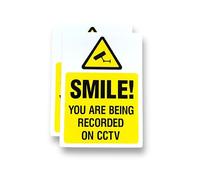 2 PACK - 100mm X 140mm SMILE YOUR BEING RECORDED ON CCTV Self Adhesive Stickers - Sign, Warning, Camera, Private Property, Surveillance