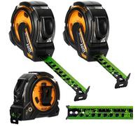 2 Pack 10M Fluorescent Steel Tape Measure - Retractable Stainless Steel Measuring Tape, Self-Lock Precision 10 Metre Tape Measure, Double-Sided Graduated, 25mm Width, Waterproof Metric Ruler