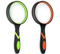 2 Pack 10X Magnifier Magnifying Glass for Kids, Non-Slip Handheld Magnified Glass, 75MM Large Magnifying Glasses for Close Work, Reading, Insect, Science and Hobby Observation (Felt Bag Included)