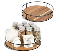 [ 2 Pack ] 11" & 12" Acacia Wood Lazy Susan Organizers with Steel Sides, Lazy Susan Turntable for Cabinet, Kitchen Turntable Storage for Table, Countertop, Pantry