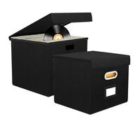 2 Pack 12-inch Vinyl Record Storage Box, Foldable & Stackable LP Storage Boxes Holds up to 90+ Single Records, CD Storage Case with Lid & Handles for Valuable Album , CDs, Passports, Files Collection